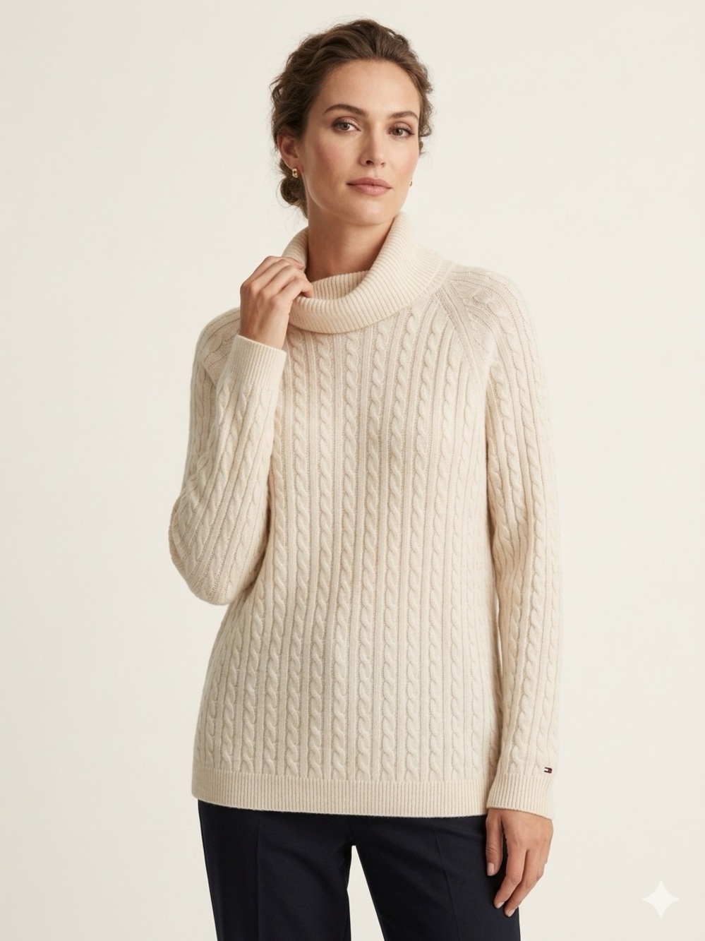 Tommy Hilfiger Cream Cable Turtleneck Sweater